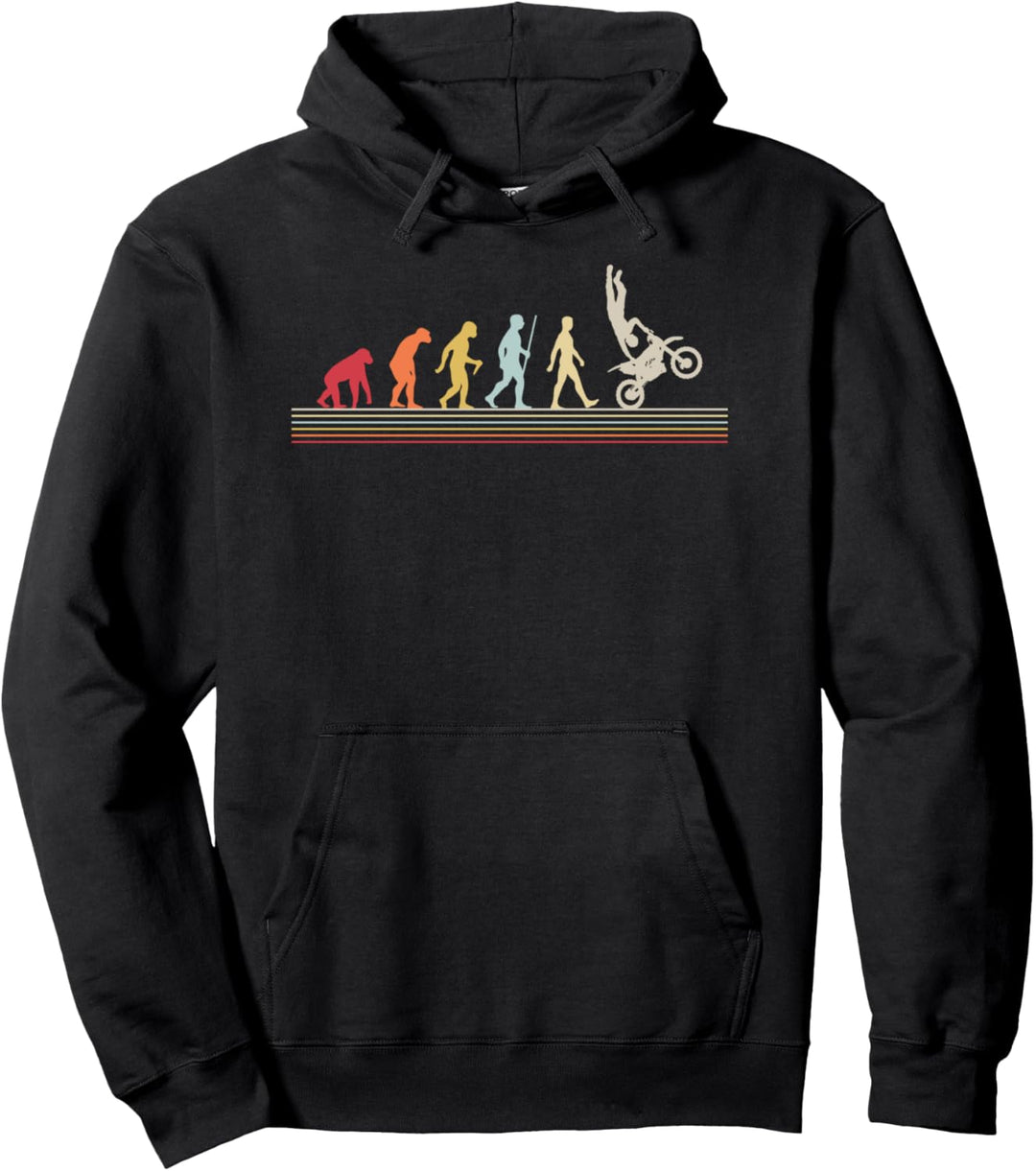 Motocross Evolution des Menschen im Retro Look Pullover Hoodie