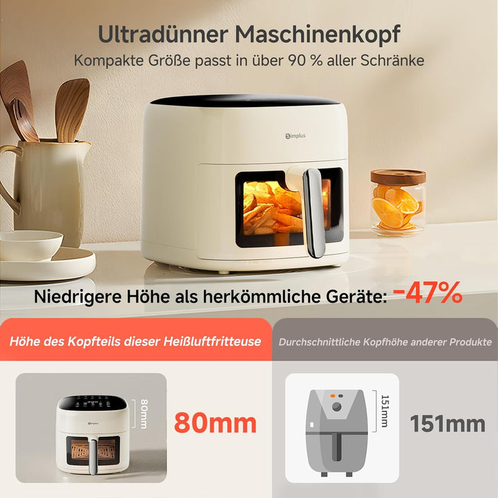SIMPLUS Heissluftfritteuse 6,5 L, Airfryer XL mit Sichtfenster, 1500 W, extra schlankes Design, Touc