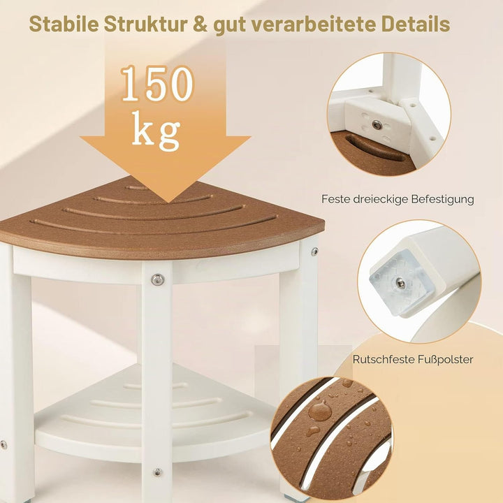 LIFEZEAL Eck Badhocker Duschhocher, Sitzhocker mit Ablage, Badezimmerhocker in Fächerform, Eckduschh