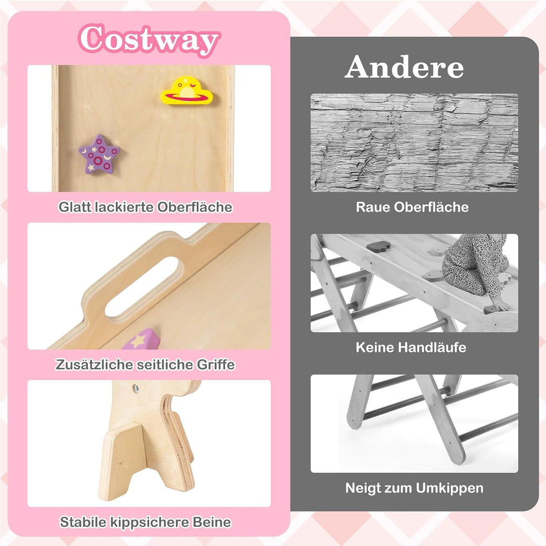 FANTASK 7 in 1 Klettergerüst Indoor, Kletterdreieck mit Rutsche, Kletterbogen, Netz, inkl. doppelsei