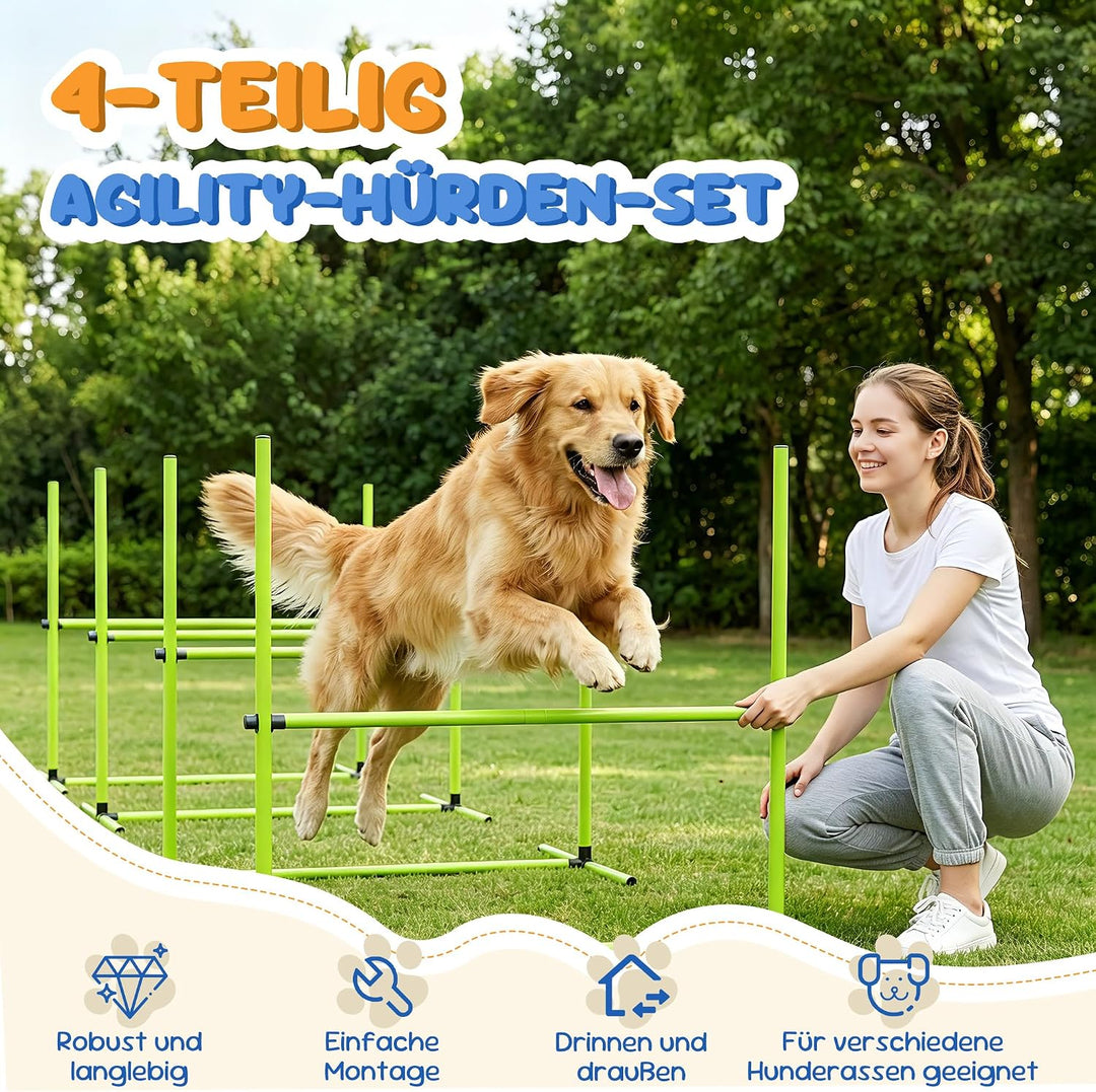 ACXIN Agility Set Hürdenset Hundetraining Zubehör mit 4 Stück Hürden, Slalom Stangen Agility-Ausrüst