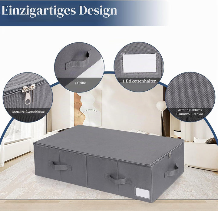 Lannvan Unterbettkommode,Unterbett Aufbewahrungsbox mit Deckel 70L,faltbare design mit 4 Verstärkte