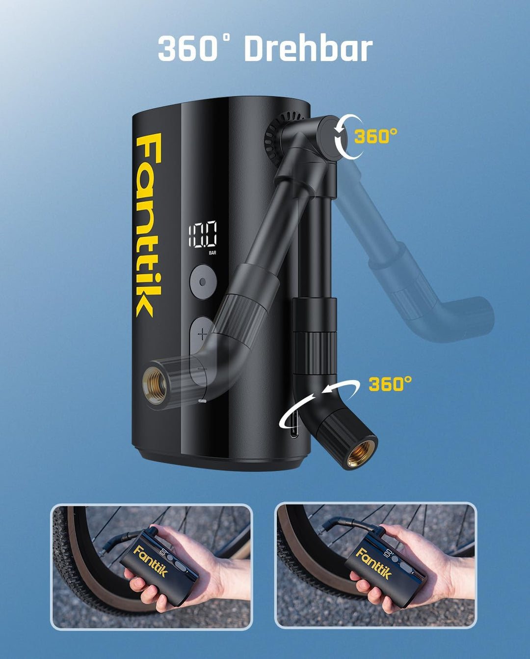 Fanttik X9 Ace Mini Fahrradpumpe, 10,3 Bar Tragbar Akku Fahrradpumpe | 10,3 Bar, 32s Schnellaufblasu