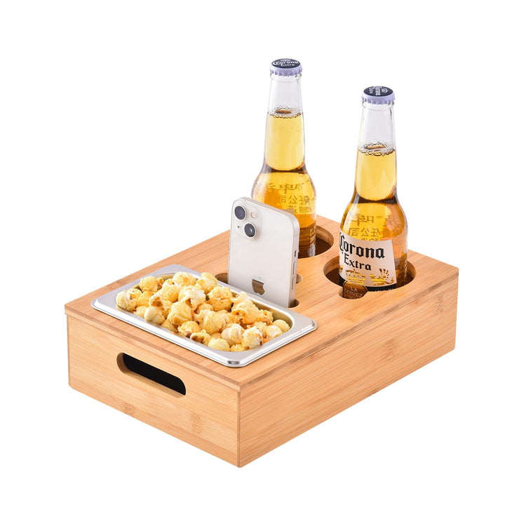 Couchbar Snackbox, Snackspender mit Snackschale, Bambus Sofatablett für Sofa, Deko, Couch Bar mit Ge