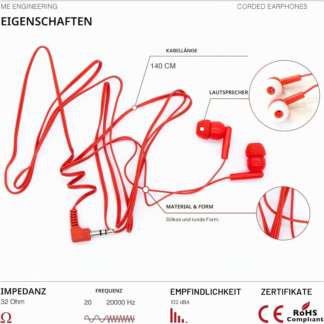 M&amp;E – Packung Einwegkopfhörer mit 100 Stück, Kopfhörer mit 3,5-mm-Klinkenanschluss, in einzelnen Tas