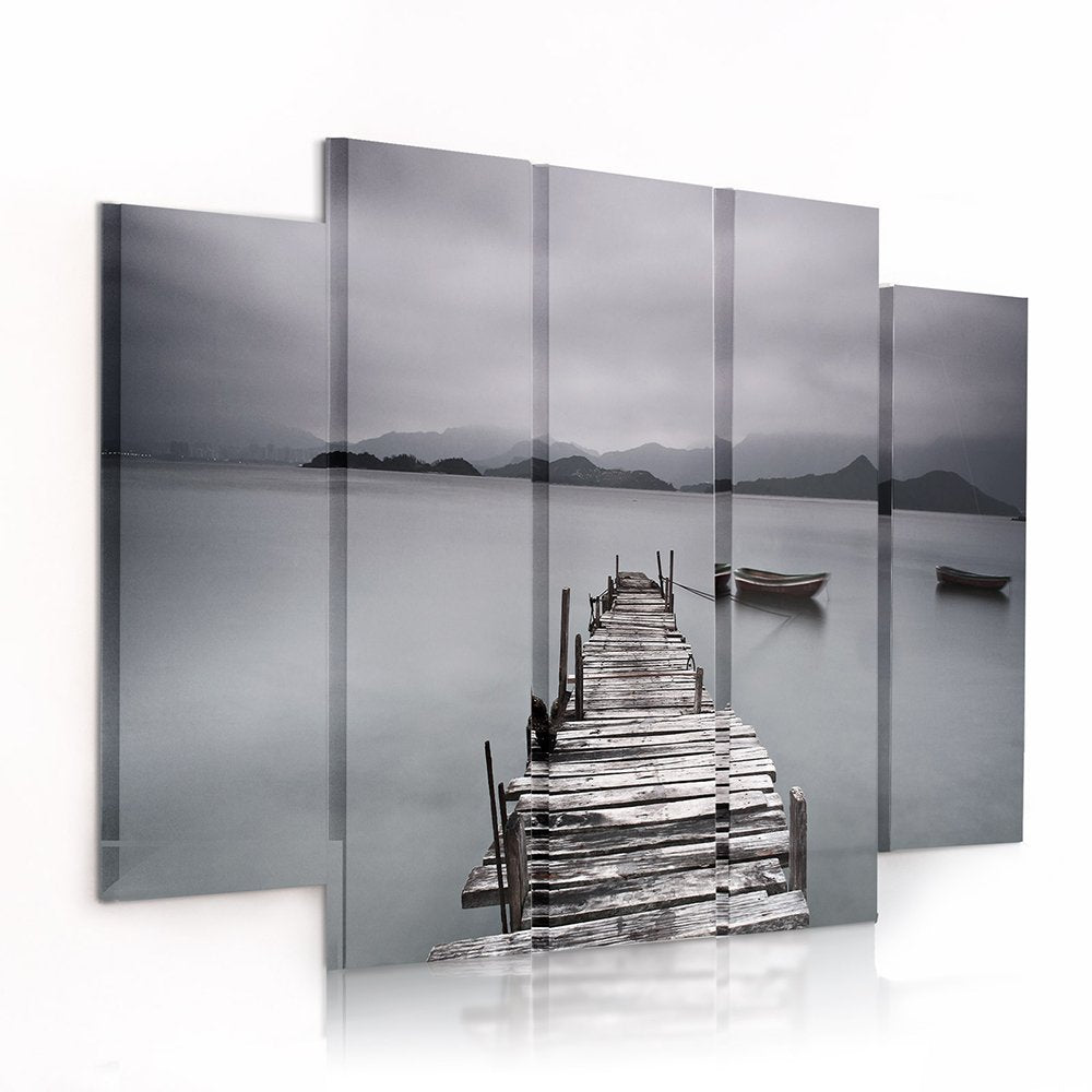Feeby Frames, Leinwandbild Bilder Wand Bild - 5 Teile - Wandbilder Kunstdruck (BRÜCKE, SEE, GRAU) 15