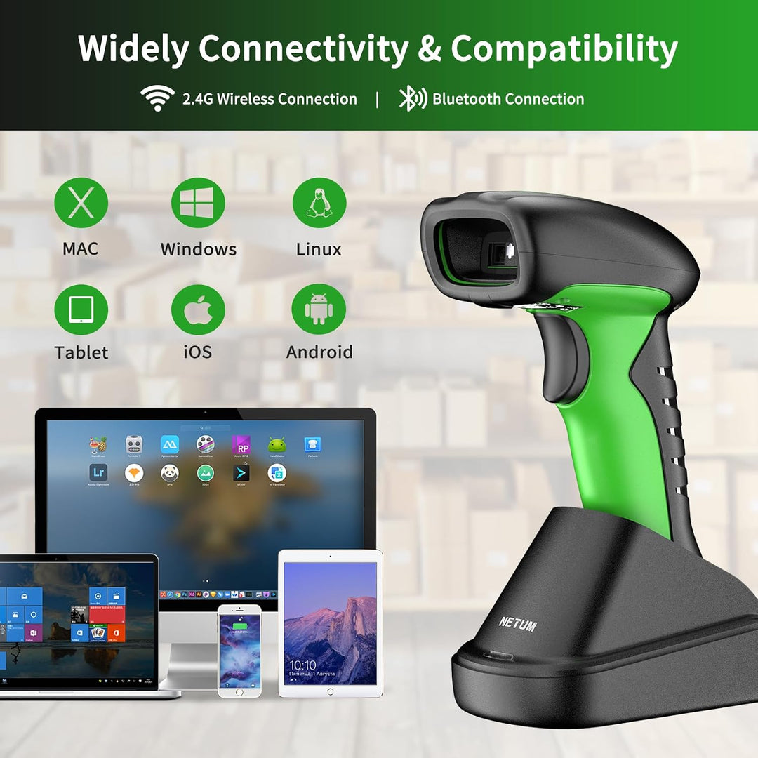 NETUM Industrieller Barcode Scanner 1D 2D Bluetooth mit Ladestation Kabelloser Leser 2600 mAh Akku S