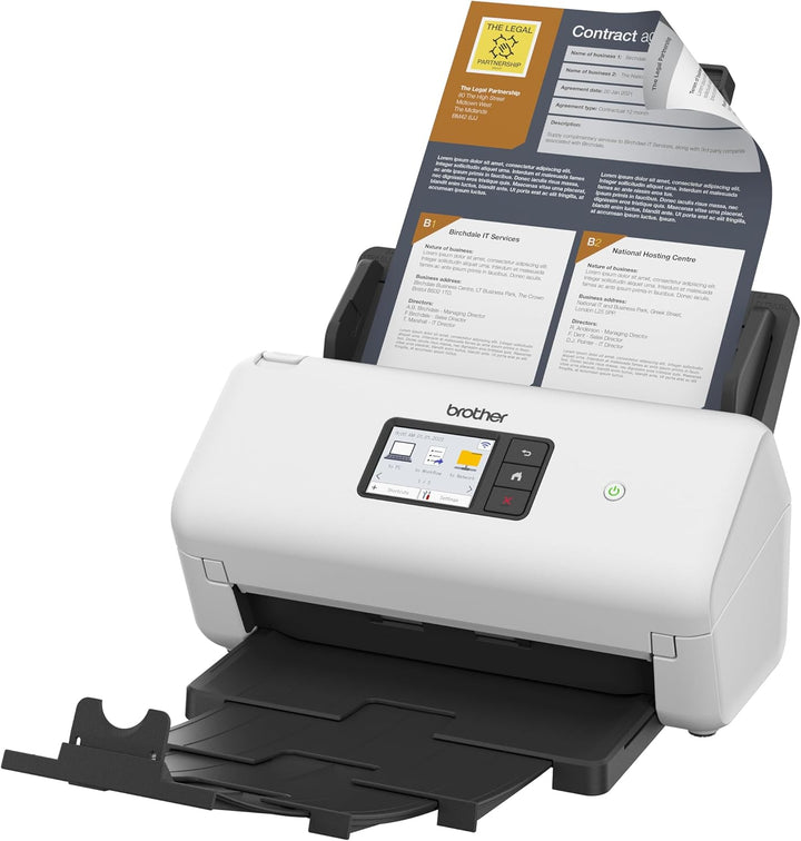 Brother ADS-4550W, Flexibler Dokumentenscanner mit USB, LAN und WLAN, Duplex Scan, Touchscreen, Weis