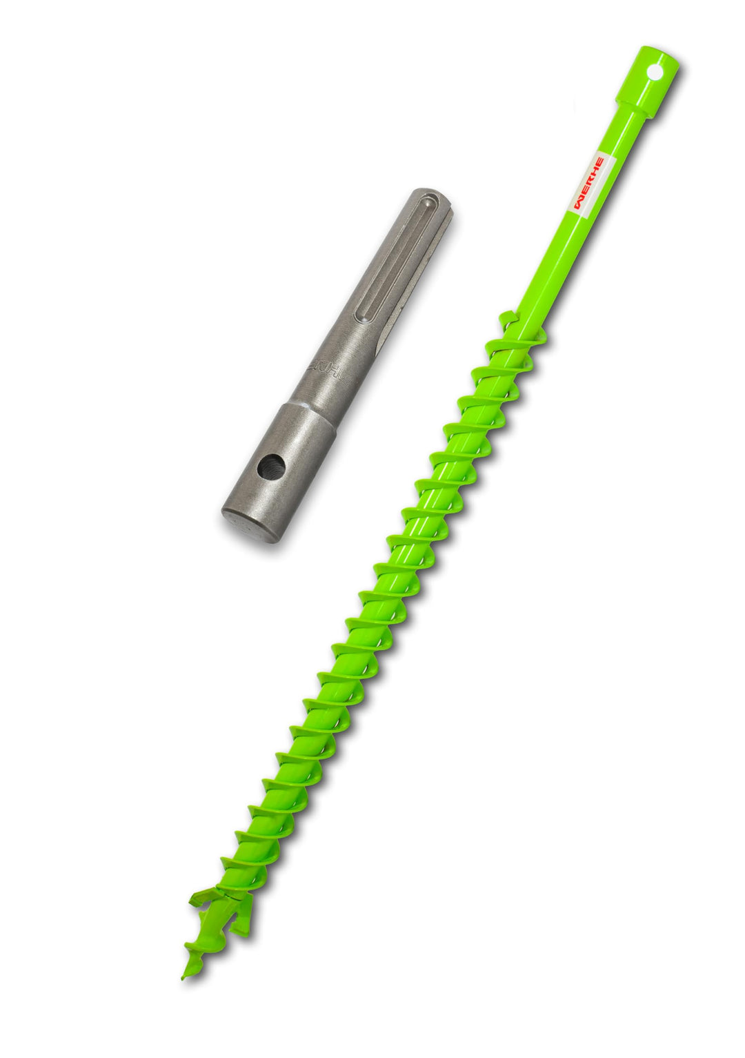 WERHE Erdbohrer 40 mm mit SDS Max Adapter – Robuste Doppelwendel für Pfahlbohrung und Gartenarbeit –