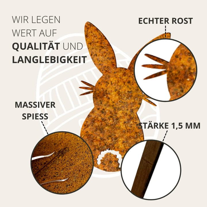 Terma Stahldesign Edelrost Ostereier &amp; Hase 3er Set Handmade Germany, Osterdeko Rostoptik, Rostfigur