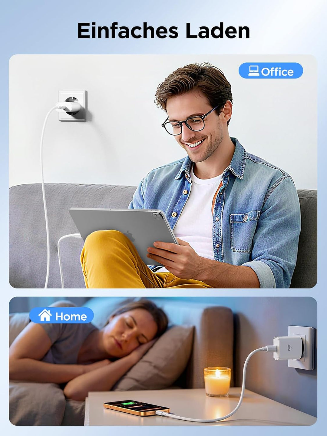 USB C Ladegerät, 2er Pack Handy Netzteil Ladegeräte Mehrfach Ladestecker USB C Power Adapter 20W Sch