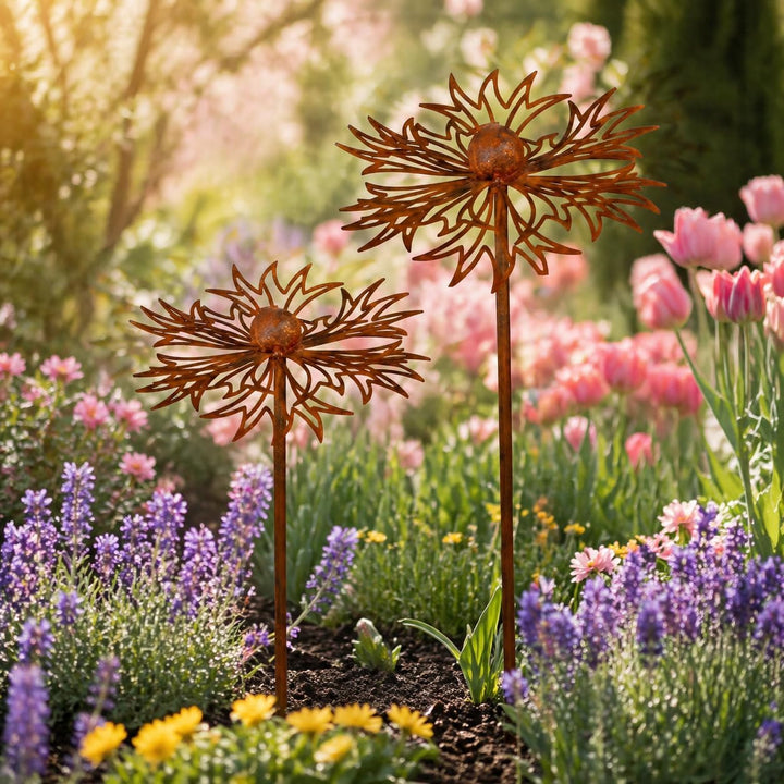Gartendeko 2er Set Rost Deko für Garten Cortenstahl Gartenstecker Metall Blume Mohn Teleopea Rostige