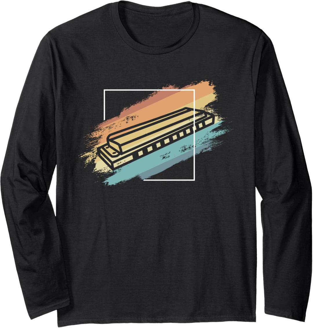 Harmonica Retro Sunset 80s Style Vintage French Harp Graphic Langarmshirt