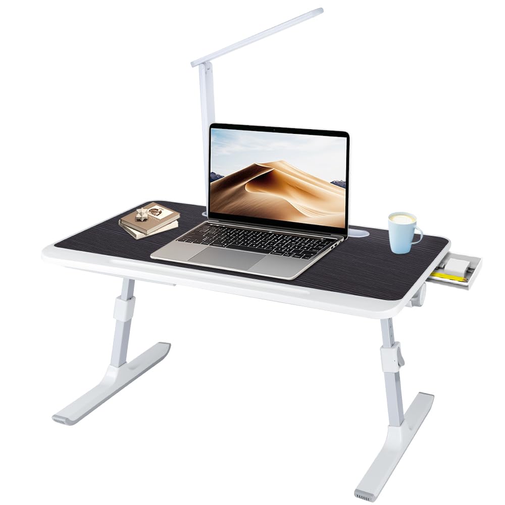 Betttisch Klappbar, Laptoptisch, Einstellbare Höhe, mit Buchständer, Schublade, Lap Stopper, Tablet