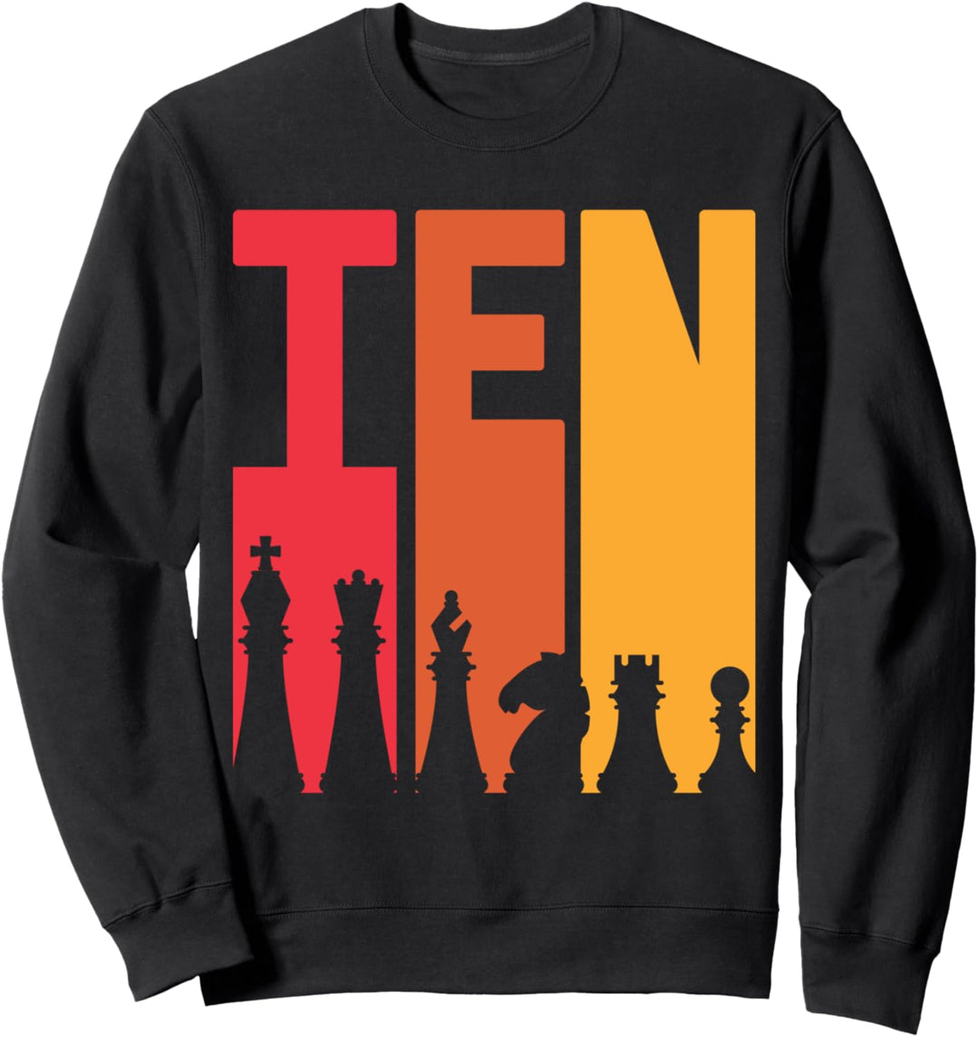 10. Geburtstag Geschenk Schach Spieler Retro Brettspiel Fan Sweatshirt
