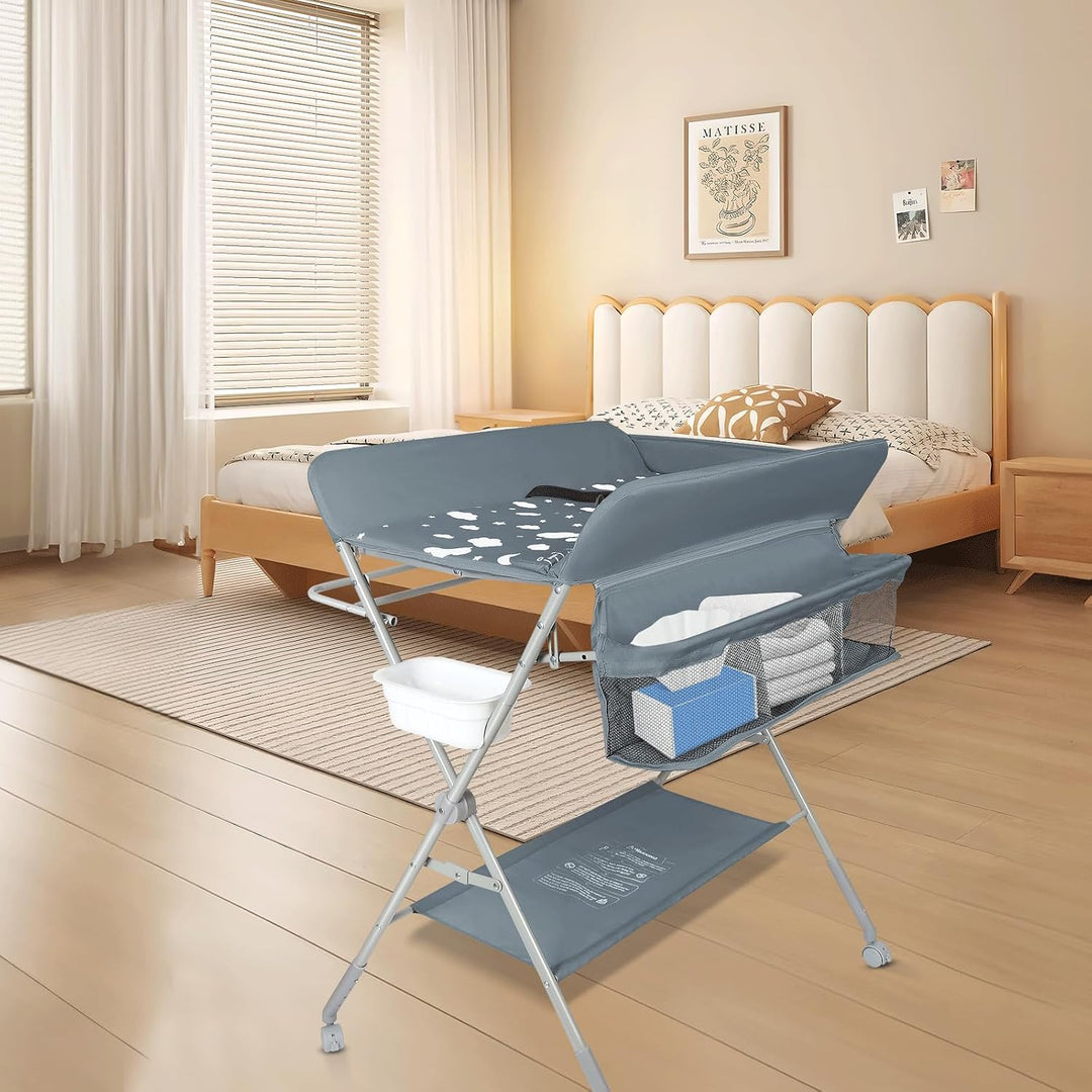 Kedia Baby Wickeltisch, Multifunktions-Wickelkommode, Babypflegetisch, Mobiler Wickeltisch mit Ablag