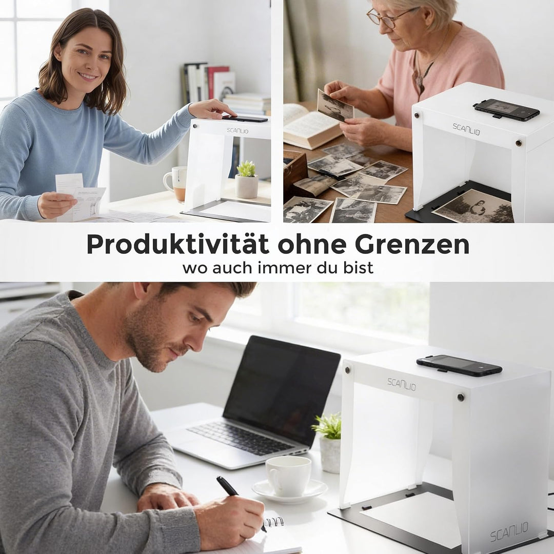 SCANLIO Pro | Faltbare Scanbox | Dokumente einfach und schnell mit dem Handy scannen | Handy Scanner