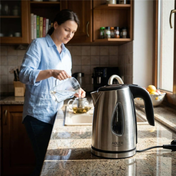 Adler AD 1203 AD1203 Wasserkocher 1630 W, Edelstahl 1 Liter, Silber/Schwarz