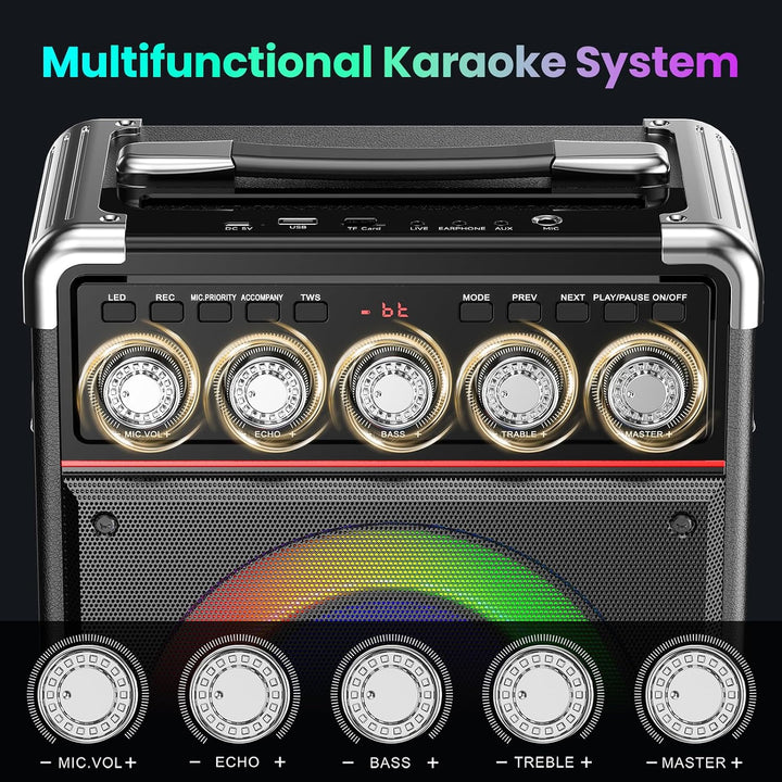 JYX Karaoke Maschine mit 2 drahtlosen Mikrofones, Tragbaren Karaoke Anlage Lautsprecher mit RGB-Lich