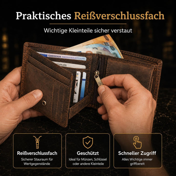 hodalump Echt-Leder Geldbörse • Premium Geldbeutel für Damen und Herren mit RFID-Schutz • Langlebige