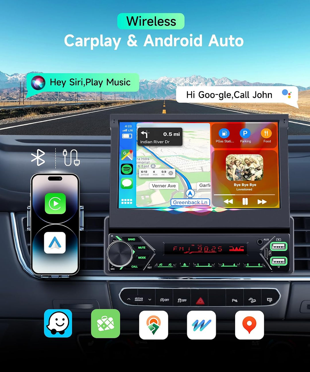 VECHTEL DAB/DAB+ Autoradio Carplay Android Auto Wireless mit 7 Zoll elektrisch einziehbarem Bildschi