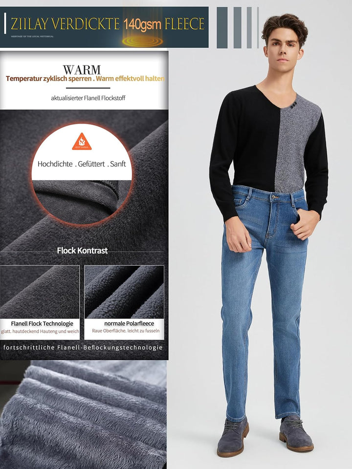Thermojeans Herren Thermohose Schneehose gefütterte Winterhose Winterjeans mit Fleece gefüttert Hose