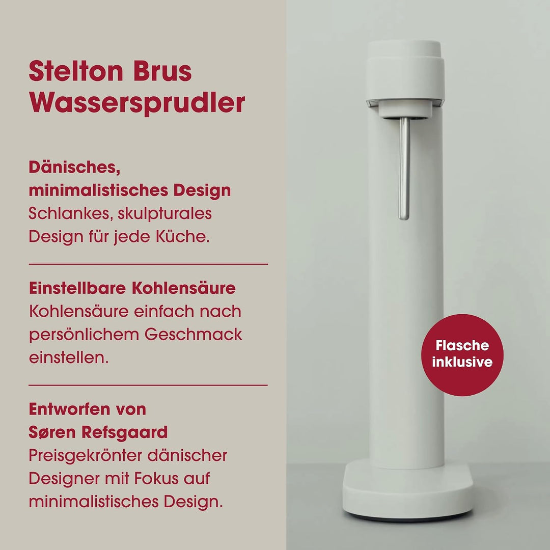Stelton Brus Wassersprudler mit Flasche, Premium Carbonator für Wasser mit CO2 - Einstellbare Sprude