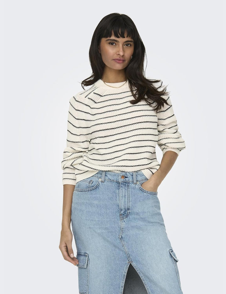 ONLY Female Strickpullover ONLBASE Strickpullover | Knitted Pullover L Jet Stream/Stripes:black, L J