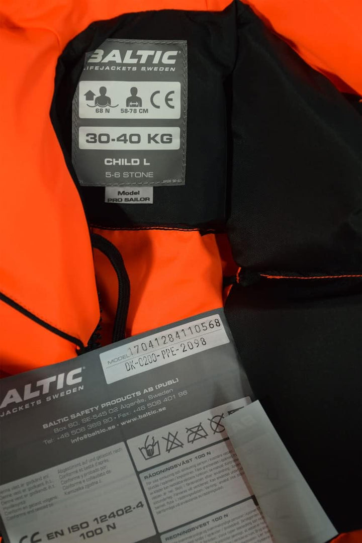 Baltic Pro Sailor 100N Kids Solid Life Jacket Orange (Mod. 1284) orange 30-40kg, orange 30-40kg