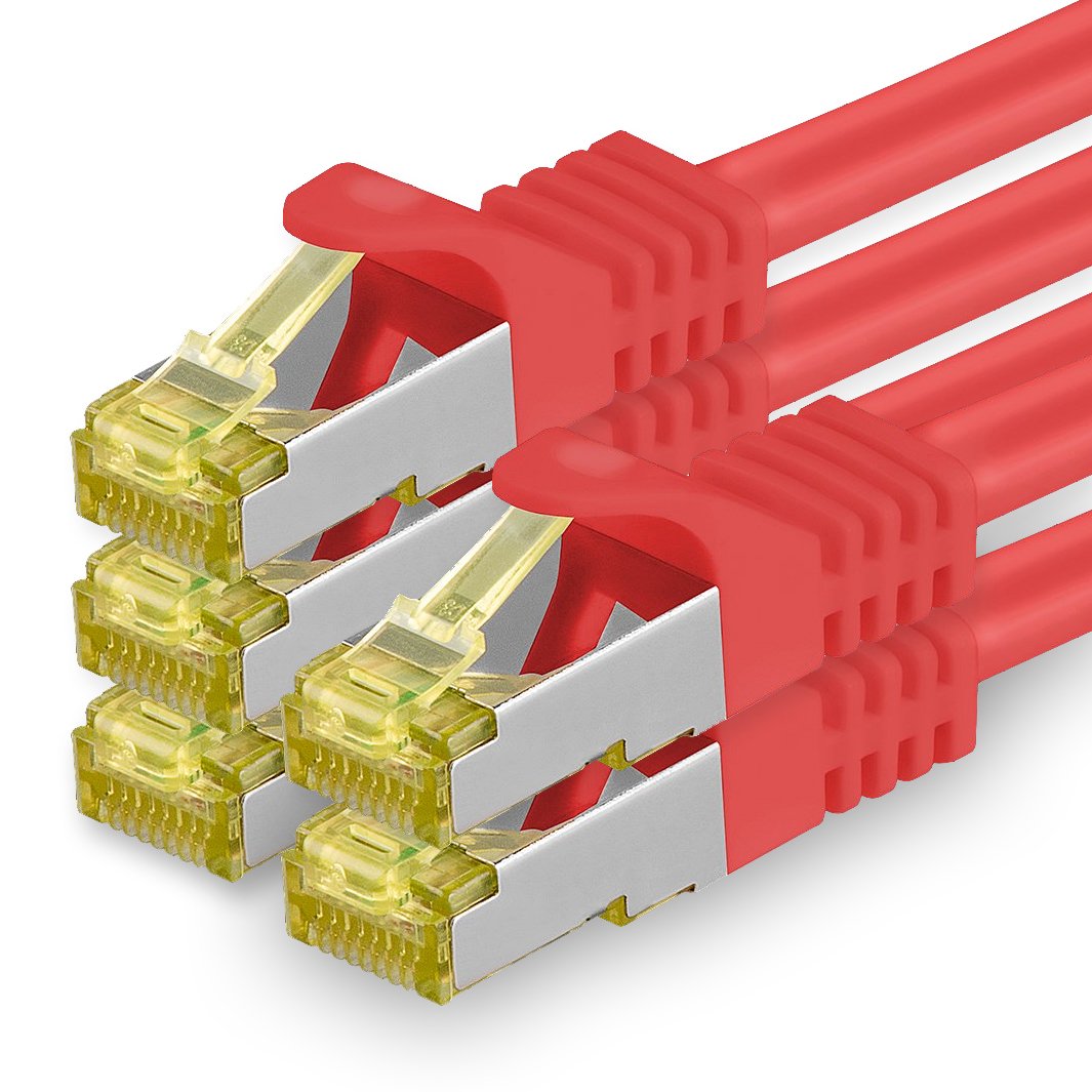1aTTack.de Cat.7 Netzwerkkabel 7,5m Rot 5 Stück Cat7 Ethernetkabel Netzwerk LAN Kabel Rohkabel 10 Gb