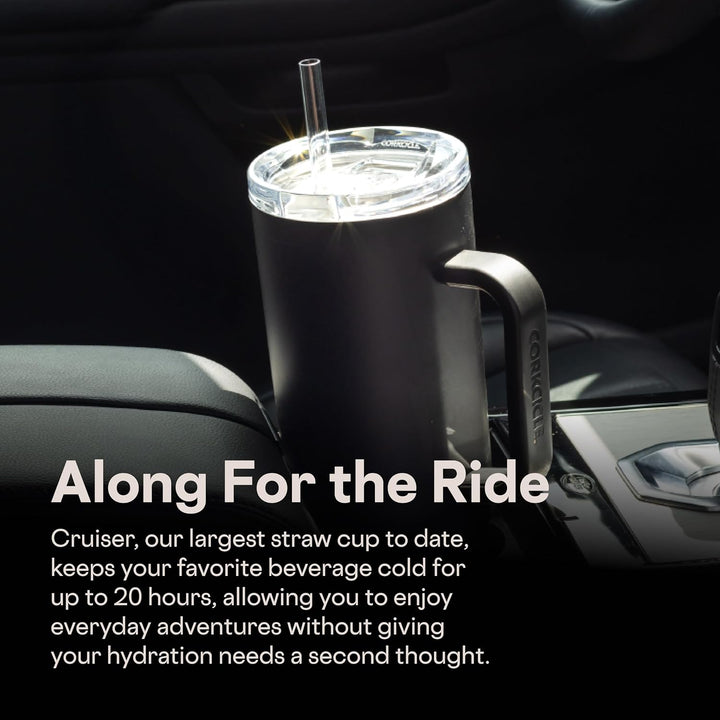 Corkcicle Cruiser Isolierter Becher mit Griff und Strohhalm, Capriblau, 1,2 l, wiederverwendbare Was