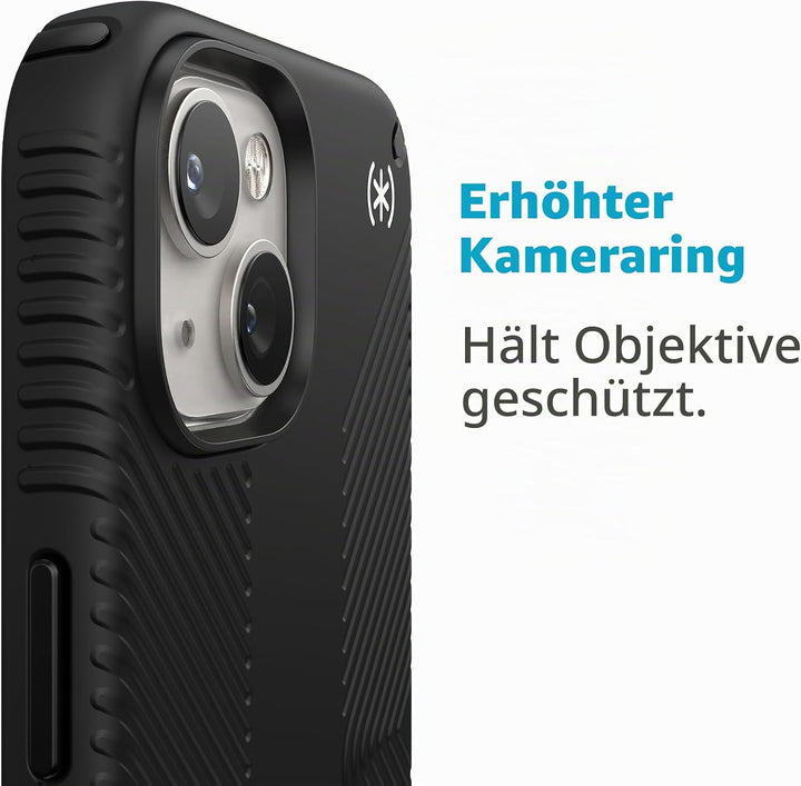 Speck Presidio2 Grip MagSafe - rutschfeste iPhone 14 Plus Hülle (Schwarz/Schwarz/Weiss)