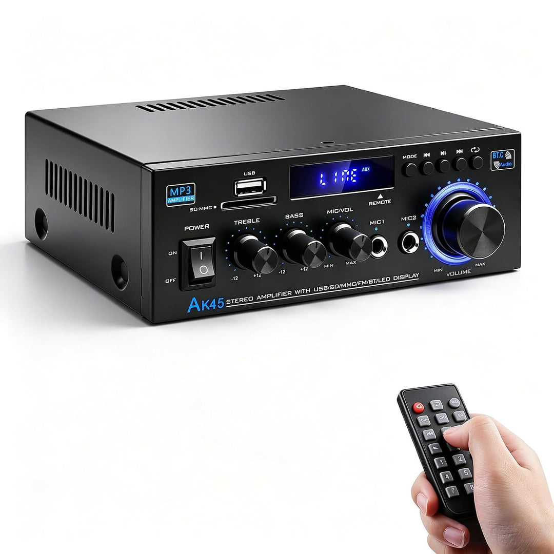 HiFi-Verstärker AK45 Mini Bluetooth Stereo-Audioverstärker Receiver 12V/ 220V 400W 2 Kanäle Digitale