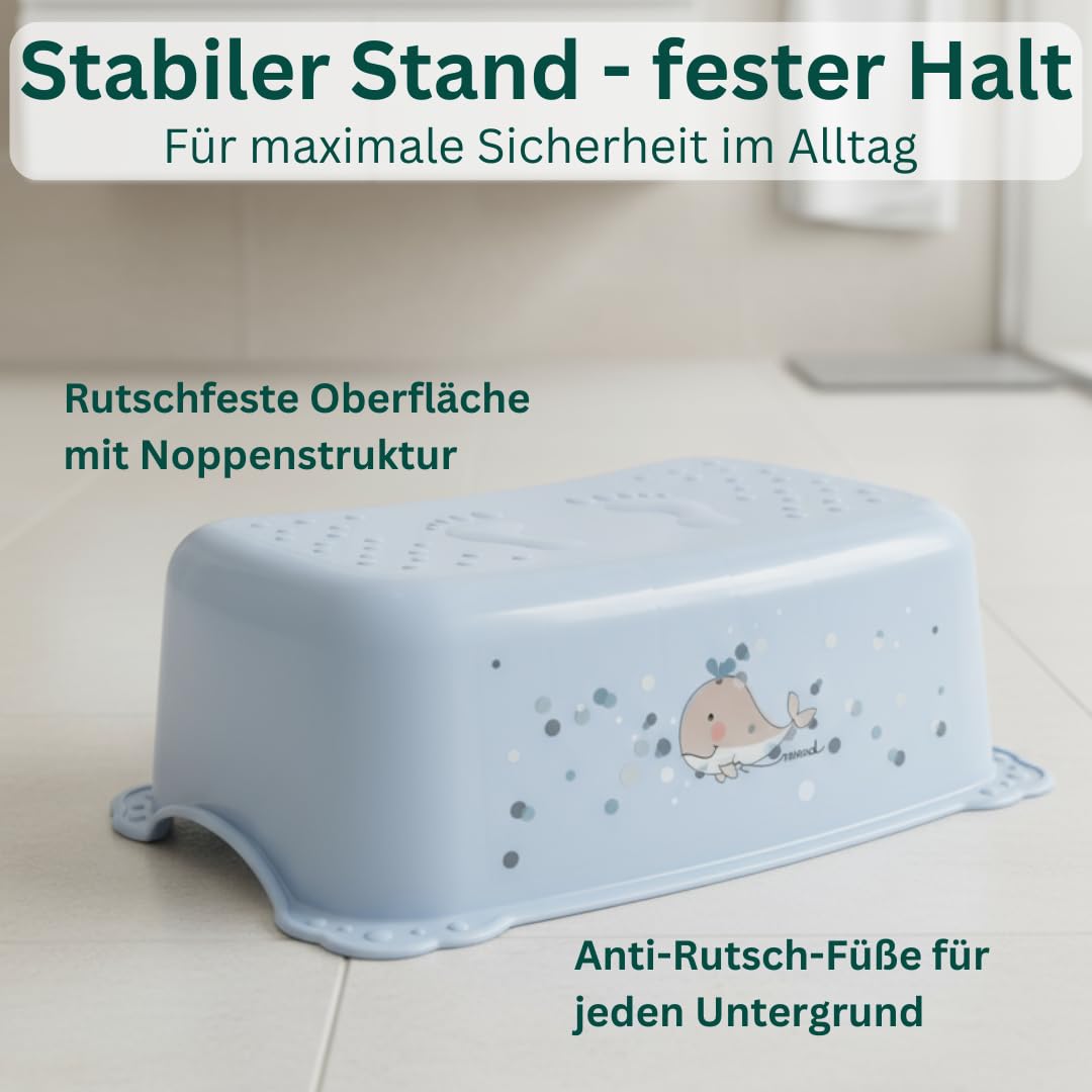 Tritthocker Kinder Wal Blau - Kindertritt Waschbecken stabil und rutschfest - Toilettenhocker Kinder