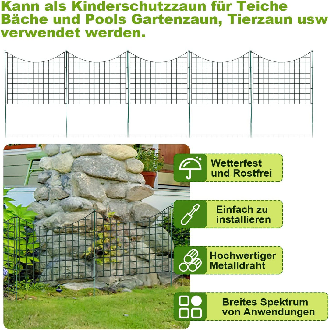 Izrielar Teichzaun Gartenzaun, 11 Stück Set Gitterzaun, Teichzaun Steckzaun Metallzaun - 5 Zauneleme