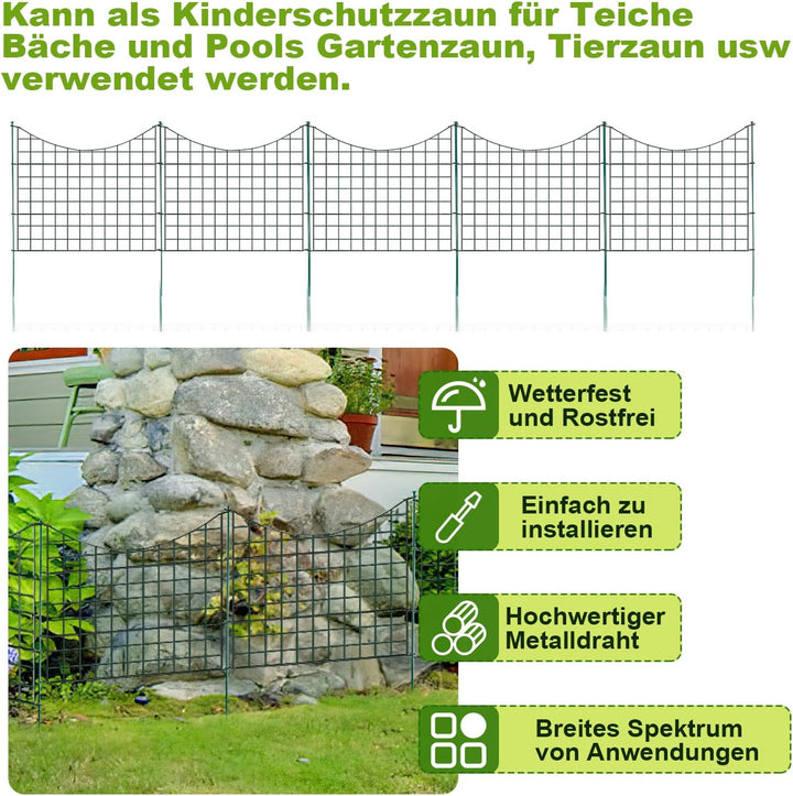 Izrielar Teichzaun Gartenzaun, 11 Stück Set Gitterzaun, Teichzaun Steckzaun Metallzaun - 5 Zauneleme