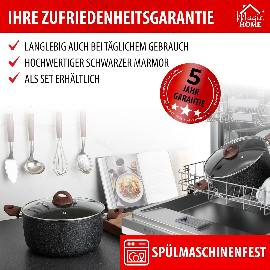 MAGIC HOME Aluguss Topf 20 cm INDUKTION | Marmor Antihaft | Kleiner Beschichteter Kochtopf mit Glasd