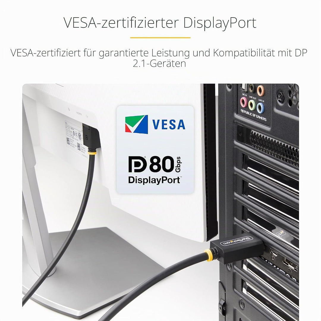StarTech.com 1m DisplayPort 2.1 Kabel, VESA-zertifiziert DP80 DisplayPort Kabel, UHBR20/HDR/DSC 1.2a