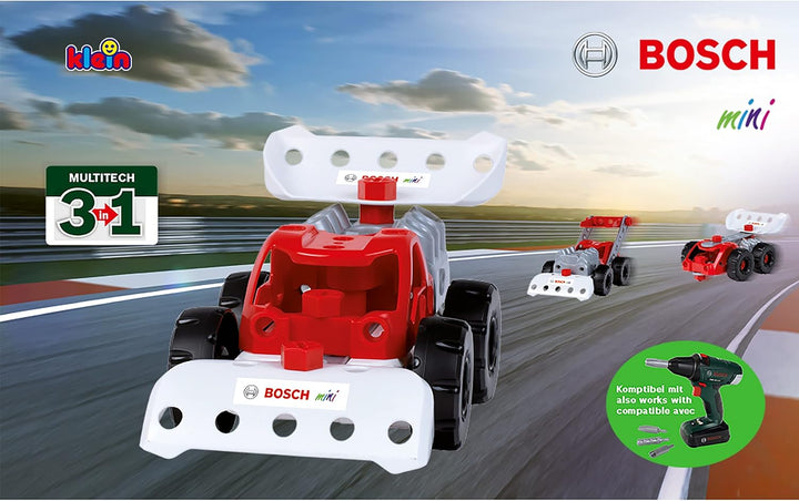 Theo Klein 8793 Bosch 3 in 1: Konstruktions-Set Racing Team | Zum BAU verschiedener Rennfahrzeuge I