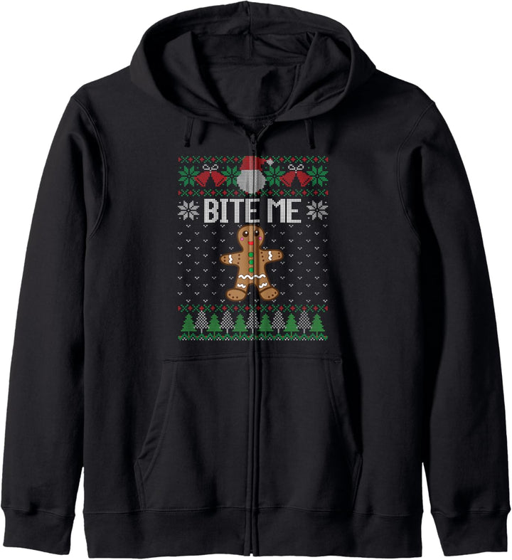 Funny Ugly Christmas Sweater Bite Me Gingerbread Man Kapuzenjacke