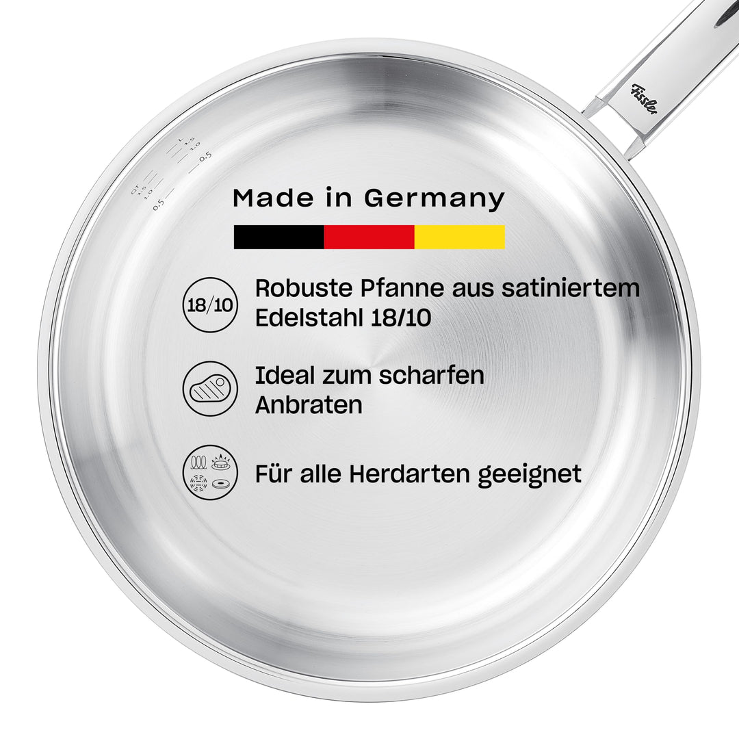 Fissler Pure Collection / Edelstahl-Pfanne (Ø 24 cm) unbeschichtete Stielpfanne, Innenskalierung, 10