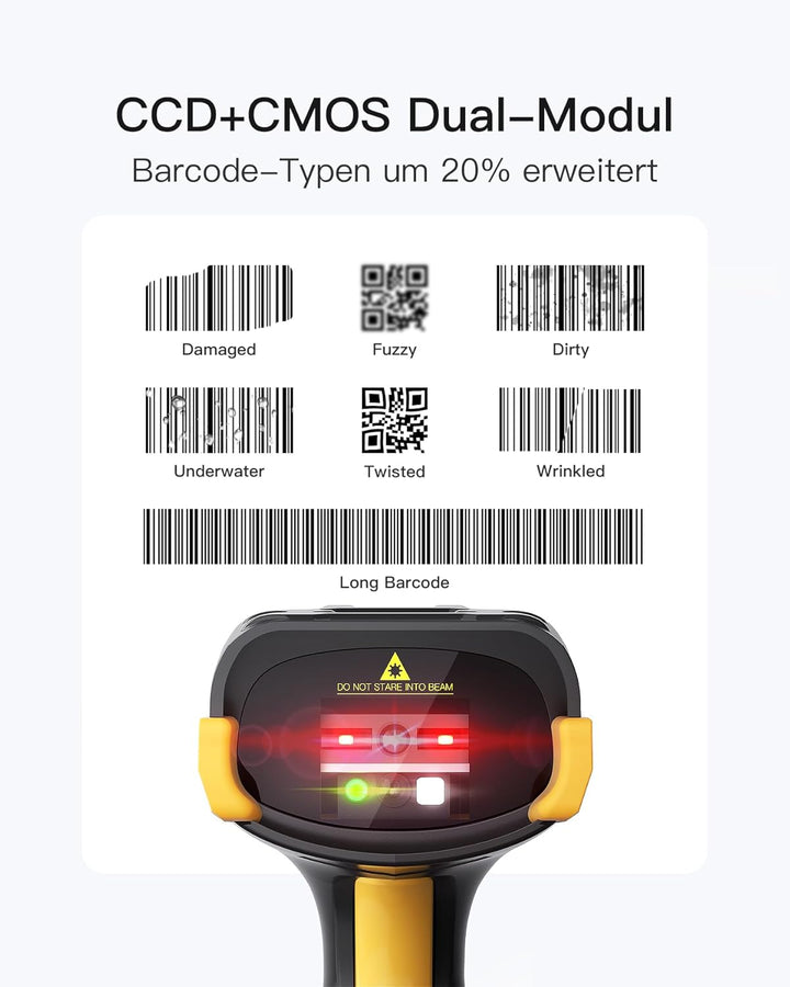 Inateck Barcode Scanner Bluetooth, 2D 1D Wireless Handheld Scanner, QR Code Scanner, mit Screen und