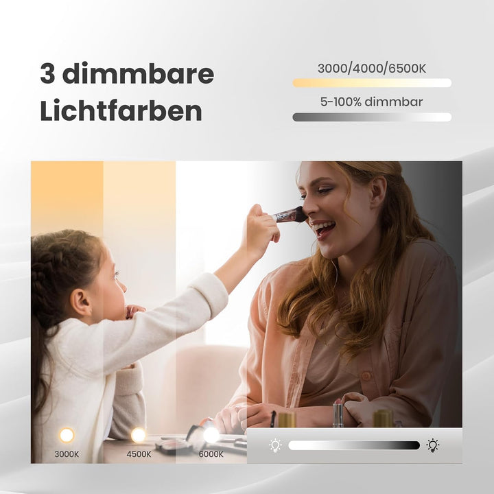 EMKE Badspiegel mit Beleuchtung Asymmetrischer LED Spiegel 70 x 50 cm, Touch-Schalter, Dimmbar 3 Lic