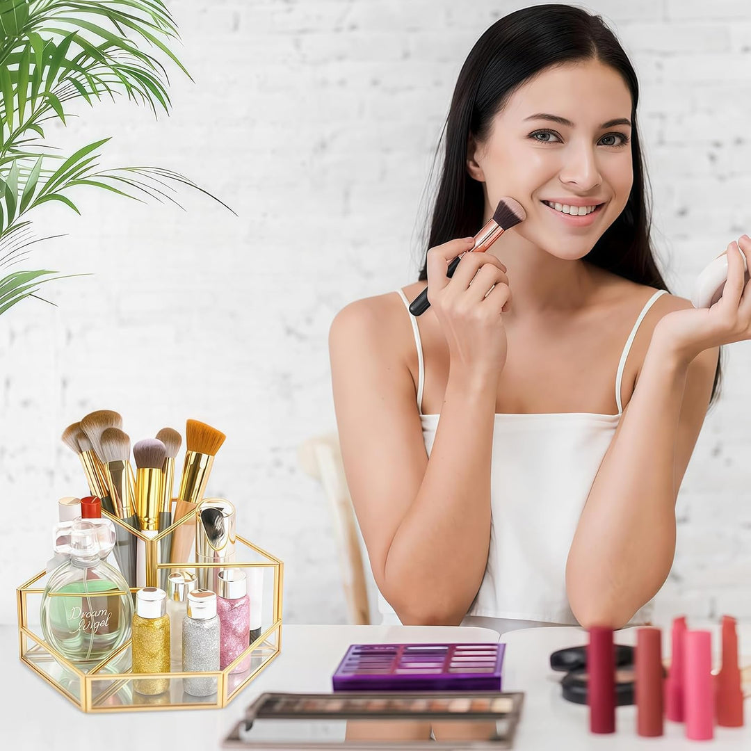 Make Up Organizer, Kosmetik Organizer Glas Pinselhalter, Schminktisch Organizer für Lippenstift, Ski