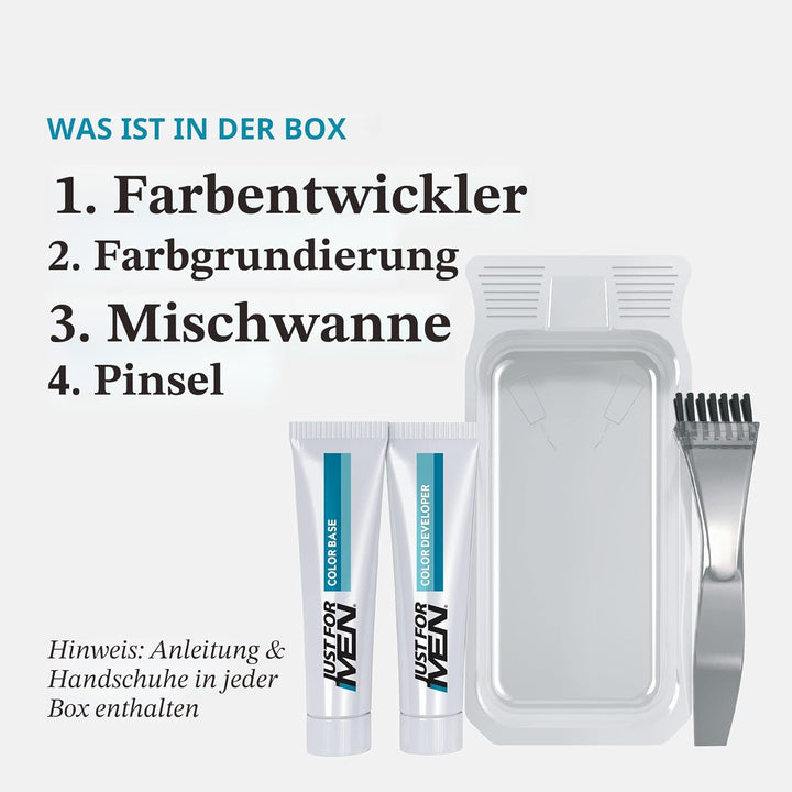 Just for Men Brush-In Farben und Bürste für Schnurrbart und Bart, 1 Set (3-teilig) Real Black M-55,