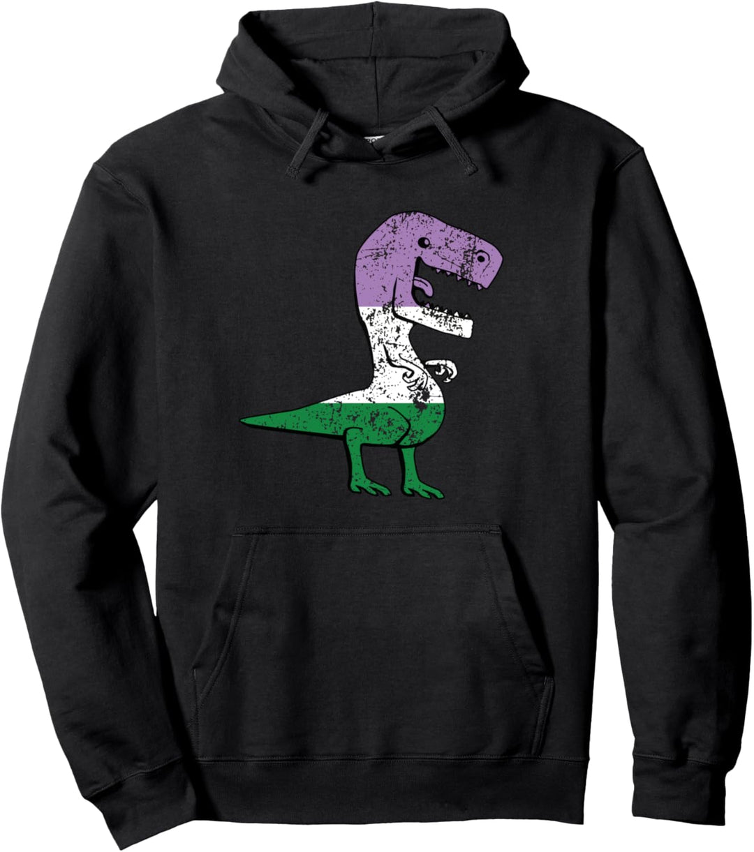 Genderqueer Pride Flagge Lustiger Dinosaurier Genderqueer Pullover Hoodie