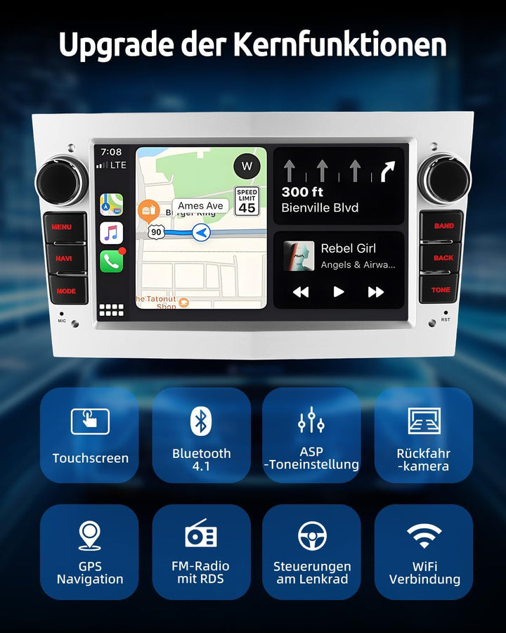 ESSGOO 2+64G Wireless Autoradio Android 14 mit Carplay und Android Auto Für Opel Astra H Corsa C/D V