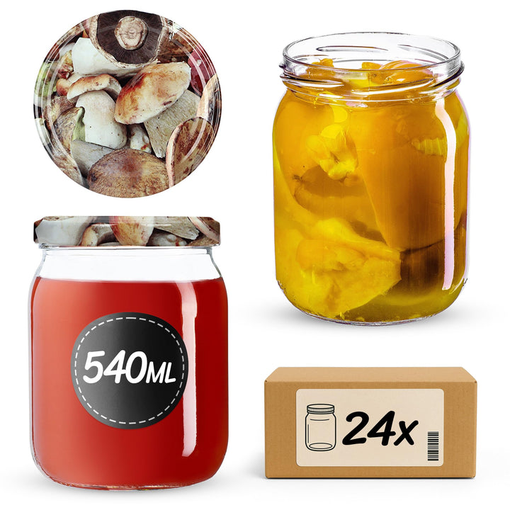 KADAX 24er Set Einmachgläser 540ml TO82 Pilze, Sturzgläser Mason Jar mit Schraubdeckel, Luftdichte T
