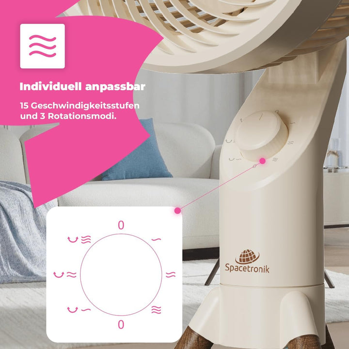 Spacetronik AirPuff 3 Leiser Standventilator mit Aromatherapie, 3 Geschwindigkeiten, Oszillation in