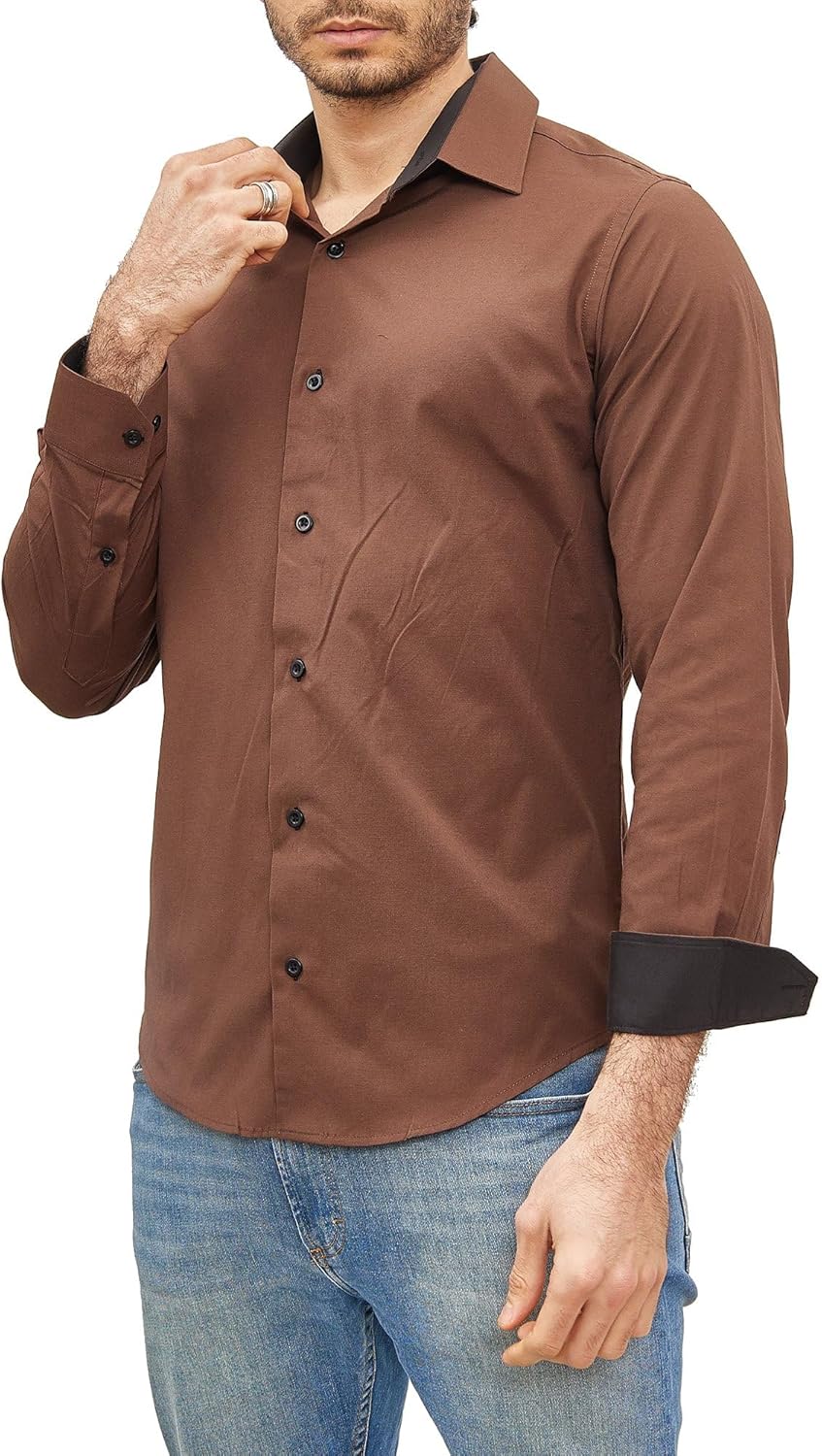 Subliminal Mode Herren Klassisches Hemd S Braun, S Braun
